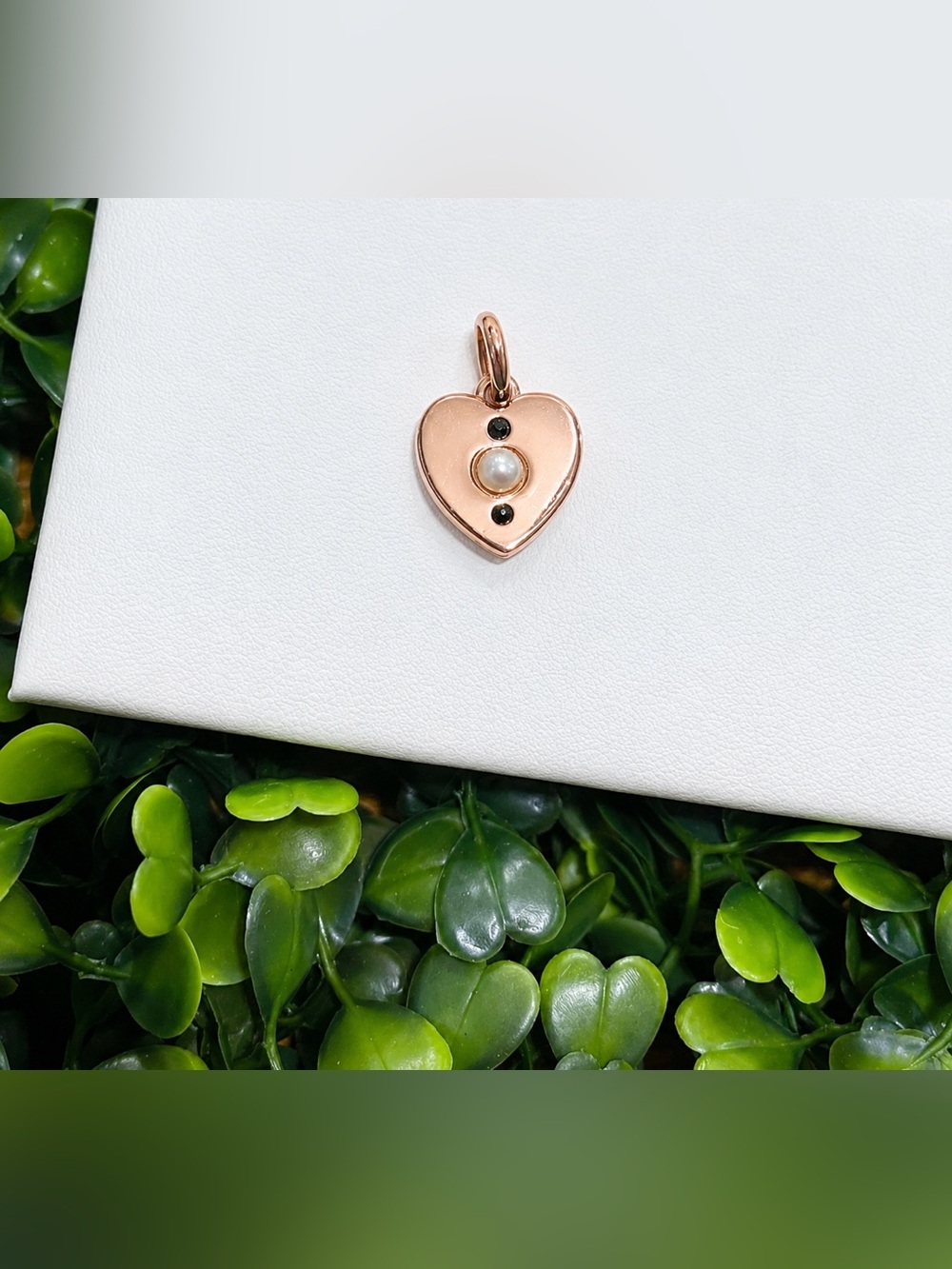 Rose Gold Heart Pendant with Black and White Accents 925